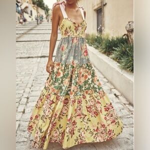 NWOT Free People Bluebell tiered maxi smocked dress in warm flowered combo S